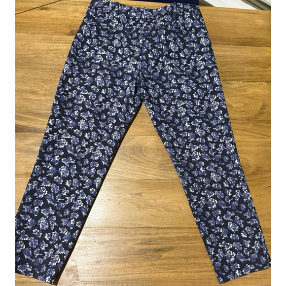 Club Monaco Blue & White Floral Print Pant Trouser Ankle Cropped Women Sz 10 - Picture 2 of 10
